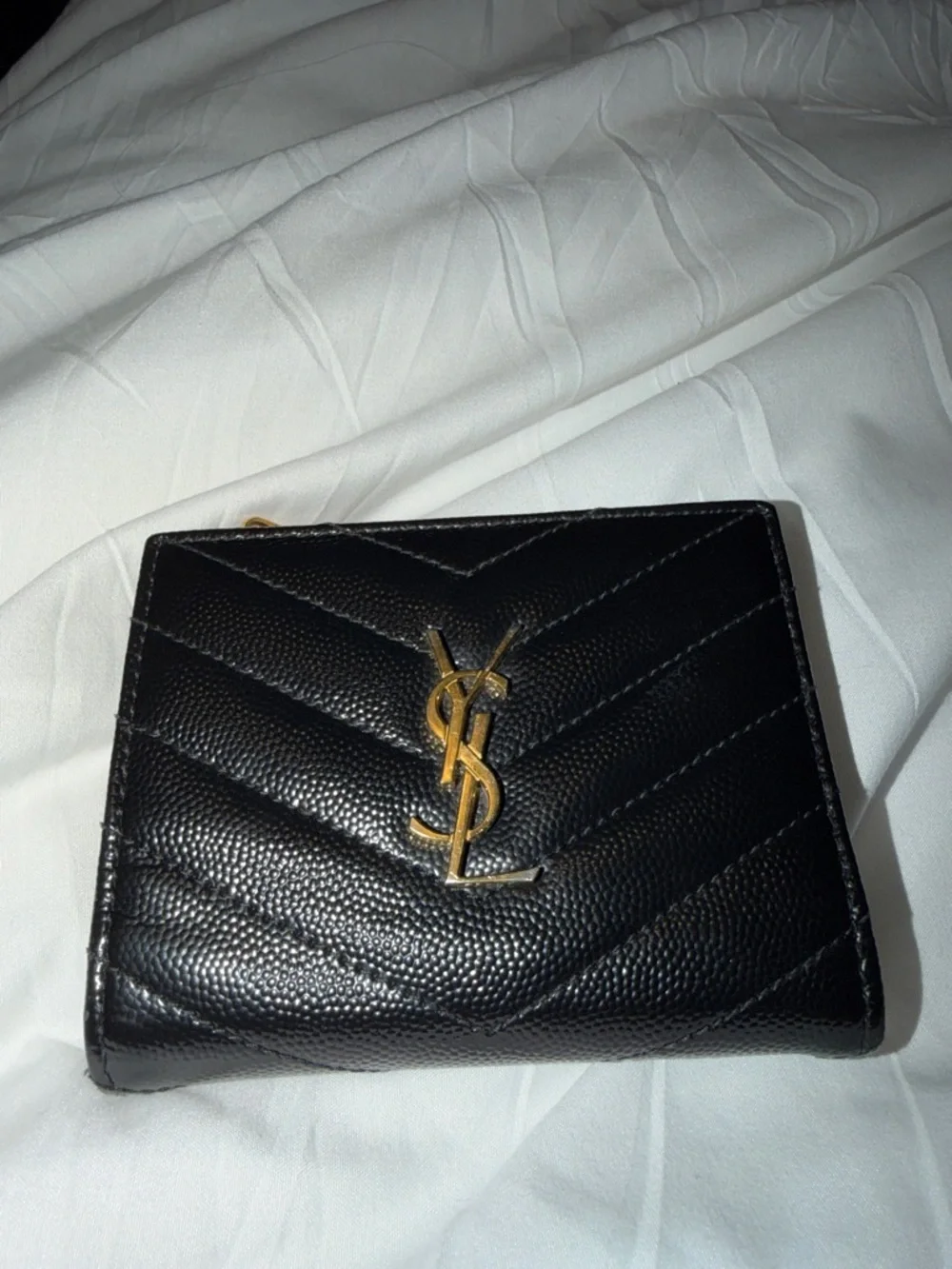 Yves Saint Laurent Black Quilted Leather Wallet with Gold YSL Logo - Picture 1 of 4